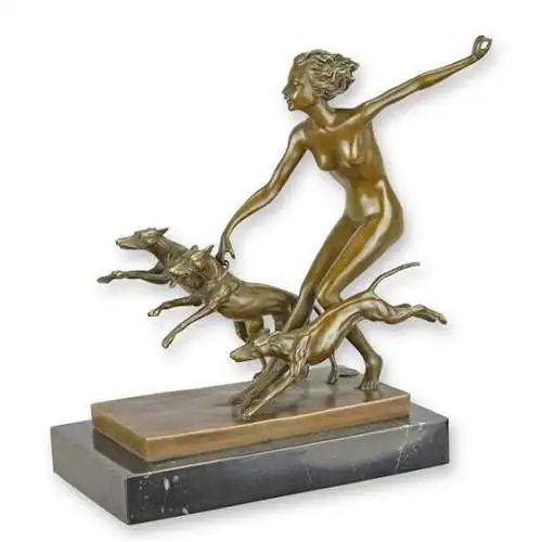 Bronze Skulptur auf Marmor Block Frühlingsspaß H 22,9 L 10,8 NLXT-93