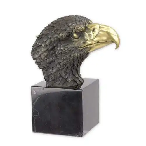 Bronze Skulptur auf Marmor Block Adler Kopf H 21,5 L 10,2 NLFA-78