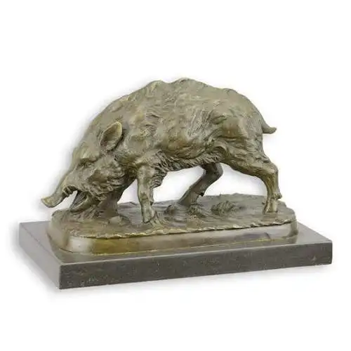 Bronze Skulptur auf Marmor Block Wildschwein H 14 L 11 NLKF-15 3