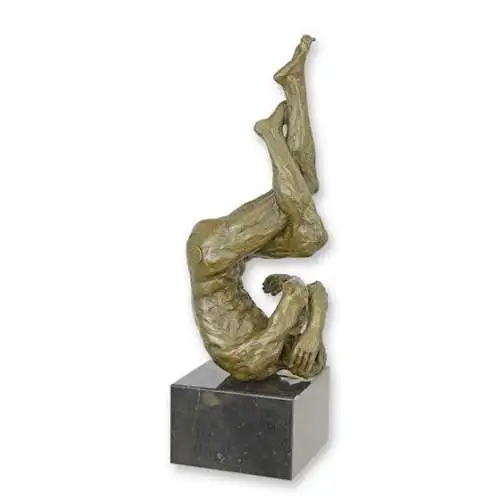 Bronze Skulptur auf Marmor Block Mann Akt Modernistisch H 35,6 L 11,1 NLBX-39