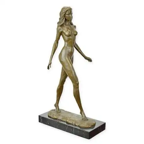 Bronze Skulptur auf Marmor Block Frau Akt Im Gehen H 47,1 L 16 NLBX-50