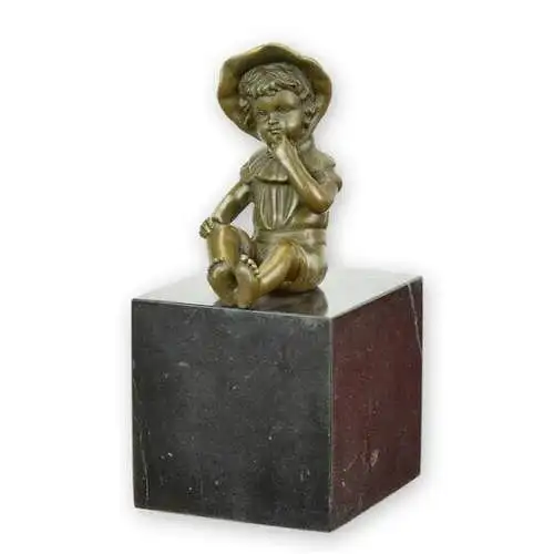 Bronze Skulptur auf Marmor Block Kleines Mädchen sitzend NLBE-12