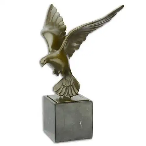 Bronze Skulptur auf Marmor Block Taube im Flug H 27,8 L 17,6 NLBJ-60