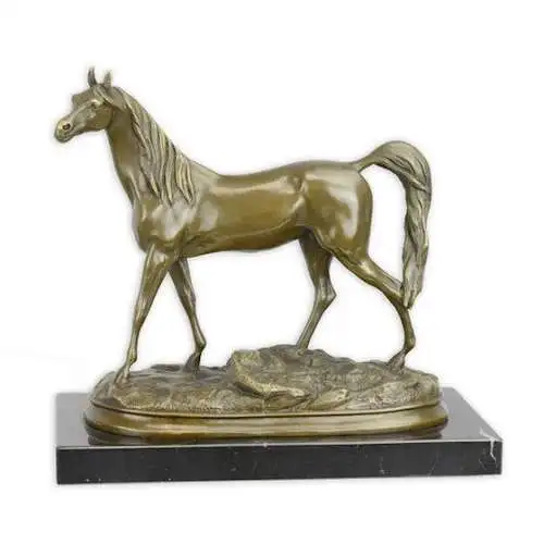 Bronze Skulptur auf Marmor Block Ibrahim Arabisches Pferd H 21 L 24,5 NLXT-64