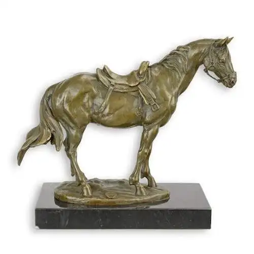 Bronze Skulptur auf Marmor Block Reitpferd H 24,5 L 28,5 NLXT-69 6