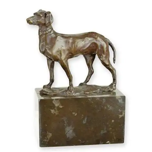 Bronze Skulptur auf Marmor Block Windhund H 19 L 13 NLYY-64