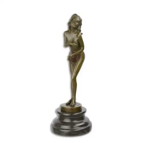 Bronze Skulptur auf Marmor Block Frau Akt H 28,1 L 10,7 NLEC-1