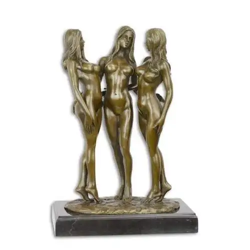Bronze Skulptur auf Marmor Block Drei Grazien Frauen Akt H 29,7 L 10,3 NLEC-20