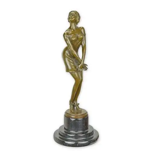 Bronze Skulptur auf Marmor Block Frau nachdenklich H 35,9 L 13 NLFA-65