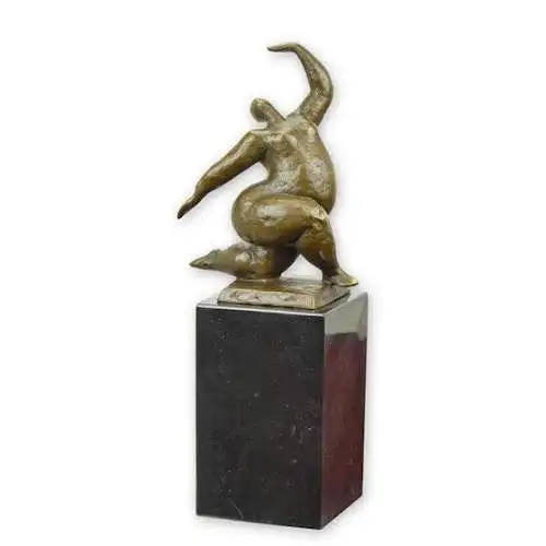 Bronze Skulptur auf Marmor Block Frau Akt Modernistisch H 28,1 L 8,1 NLFA-81