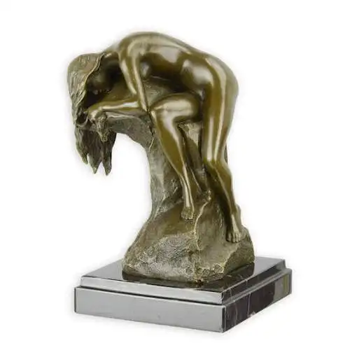 Bronze Skulptur auf Marmor Block Frau Akt schlafend H 17,1 L 10,2 NLTM-116