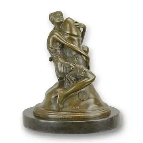 Bronze Skulptur auf Marmor Block Frau umarmt Phallus H 17,7 L 11 NLKF-37