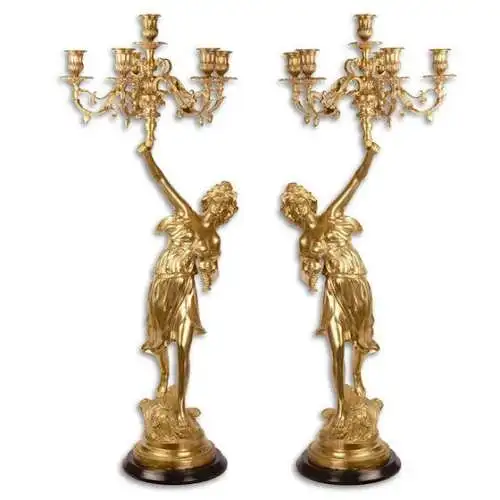 Bronze Kerzenhalter Paar Hellvergoldet für je 6 Kerzen H 87 L 32,5 NLCL-103