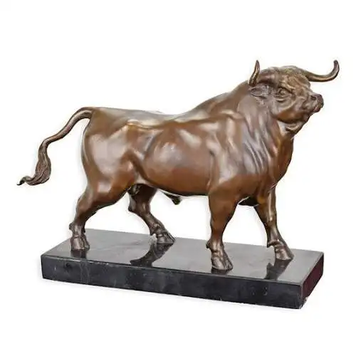 Bronze Skulptur auf Marmor Block Stier H 26,8 L 13,6 NLYY-122