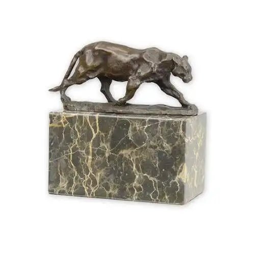 Bronze Skulptur auf Marmor Block Panther laufend H 12,8 L 7 NLYY-120 2