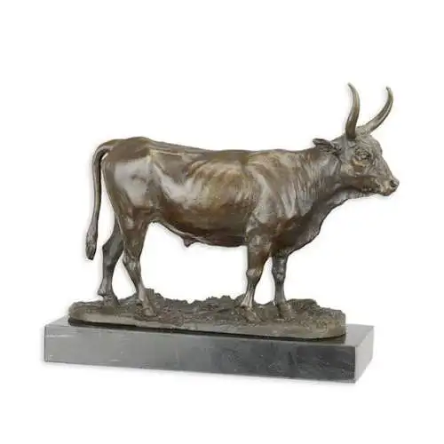 Bronze Skulptur auf Marmor Block Stier H 23,2 L 19 NLYY-117