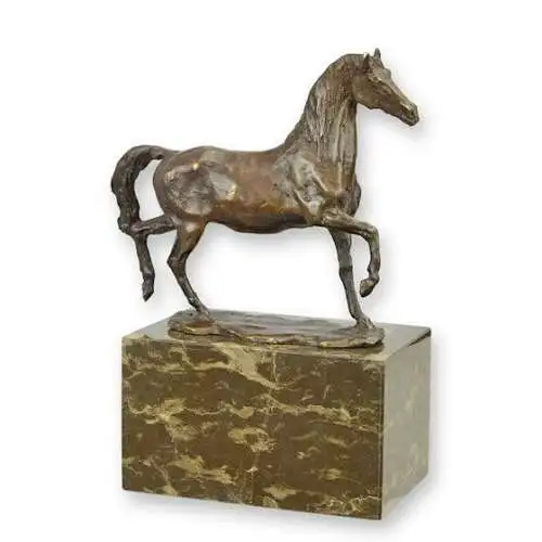 Bronze Skulptur auf Marmor Block Pferd trabend H 20 L 7 NLYY-74 2