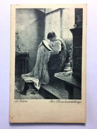 Zur Brautaustattung (A.Koester) - Frau näht Kleid - Künstlerkarte 50019 TH D