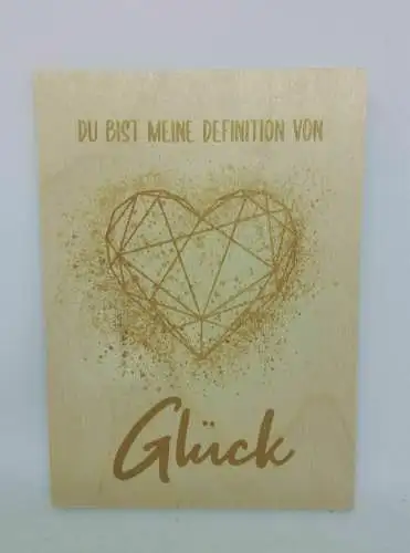 Nostalgie Holzpostkarte magnetisch Definition Glück Herz gold 14x10 Birkenholz