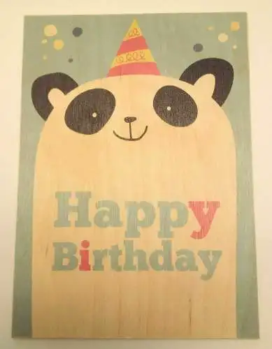 Nostalgie Holzpostkarte magnetisch "Happy Birthday" Panda 14x10 Birkenholz 50315