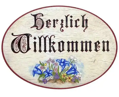 Nostalgie Herzlich Willkommen Türschild Antik Stil Holz oval 13x18