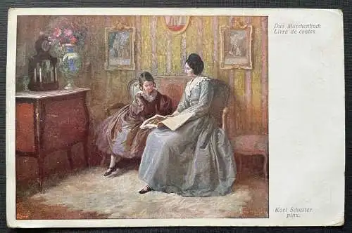 Malerei Märchenbuch K.Schuster Frau Mutter Kind Vorlesen Kleid Sofa 400388 TH