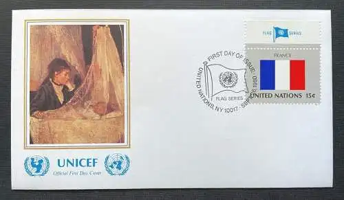 Brief Unicef FDC Flagge France Morisot The Cradle Louvre ca.16,5x9,2cm 410312 PR