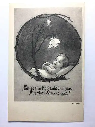 Es ist eine Rose entsprungen (M. Goetz) - Baby mit Rose - Künstlerkarte 40200 TH