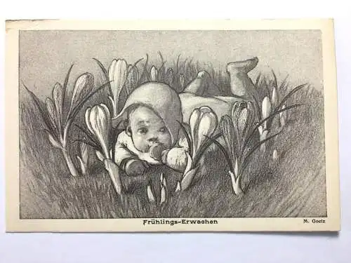 Frühlings-Erwachen (M. Goetz) - Baby in Blumenwiese - Künstlerkarte 40199 TH