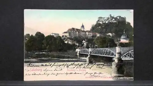 Salzburg Carolinenbrücke Nonnberg und Festung Hohensalzburg JW165824