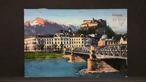 Salzburg Karolinenbrücke mit Justizpalast und Festung Hohensalzburg JW165829