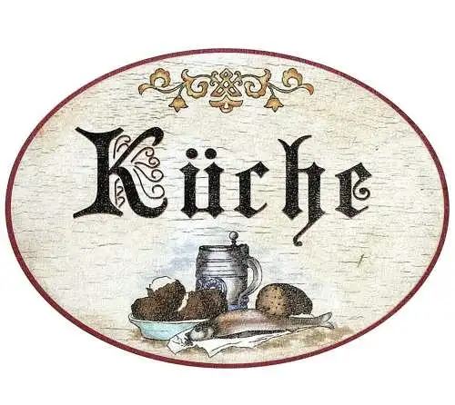 Nostalgie Küche Antiker Stil Türschild Holzschild Birkensperrholz 13x18 Oval