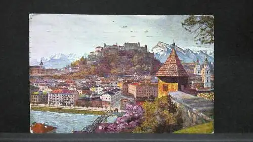 Salzburg vom Kapuzinerberg Schloss Hohensalzburg Zeichnung Künstlerkarte JW74314