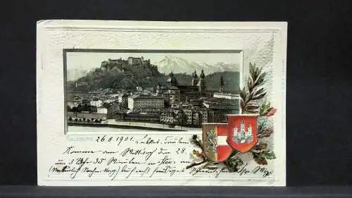 Salzburg Zeichnung Wappen Tiefdruck Künstlerkarte JW21314