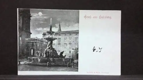 Gruß aus Salzburg Residenzplatz Springbrunnen Mondkarte JW5856