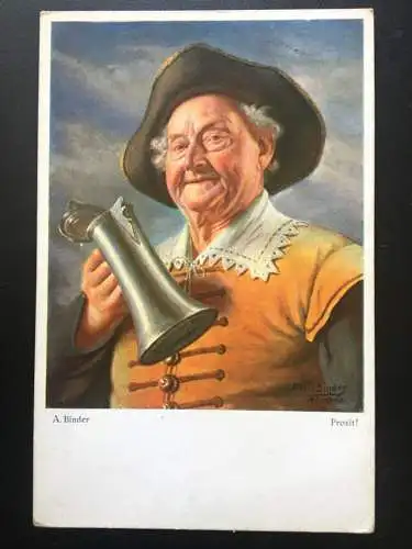 Prosit! (A.Binder) - Mann mit Bierkrug - Künstlerkarte 140410 TH
