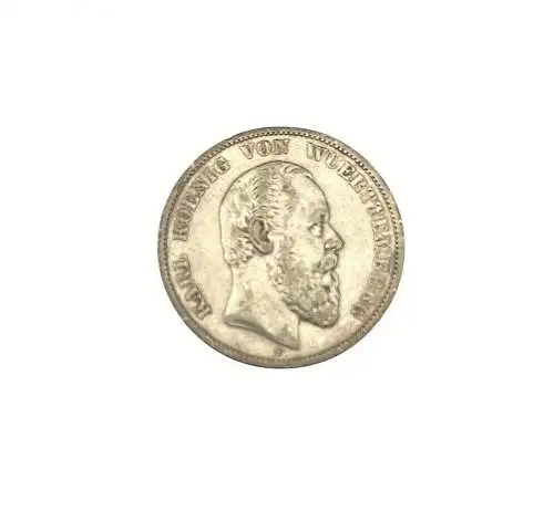 Silbermünze 5 Mark Karl König v. Württemberg 1875-F  R021