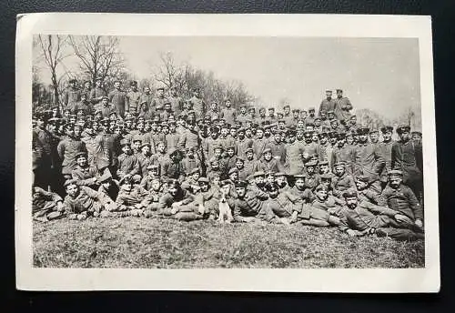 Gruppenaufnahme Soldaten Uniform Schirmmütze Hund Feld Militär Krieg 400598 TH