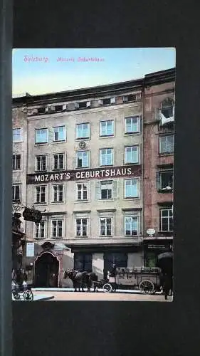 Salzburg Mozart Geburtshaus Pferdefuhrwerk farbig JW 391