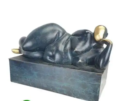 Bronze Skulptur auf Marmor Block Frau liegend Akt Modernistisch NLTE-106