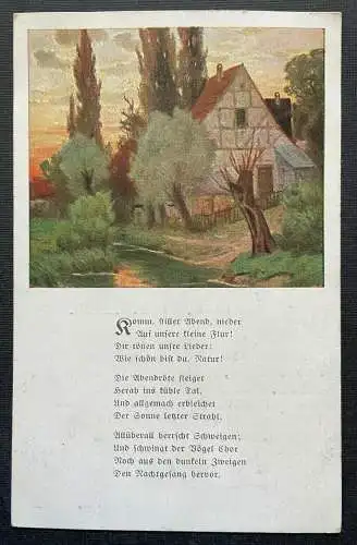 Komme stiller Abend Gedicht Haus Gebäude Garten Fluss Baum Malerei 410786 TH F