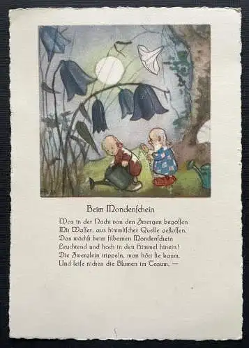 Beim Mondenschein Zwerge Gedicht Text Geschichte Giesskanne Blumen 410082 TH