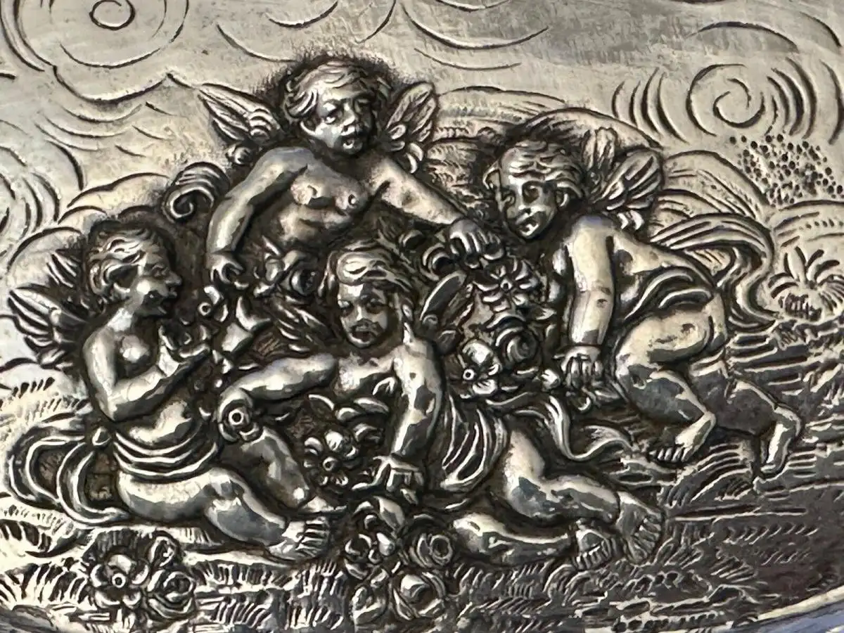 800 Silber Schale Relief Durchbruch Putte Engel Halbmond Krone 324 g 29x19 cm X9 1