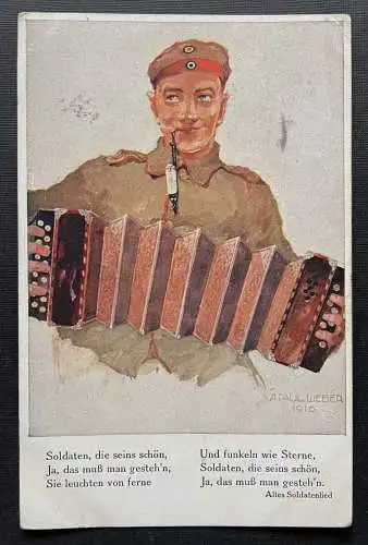 Altes Soldatenlied (A.P.Weber) Ziehharmonika Uniform Militär Krieg 400431 PR