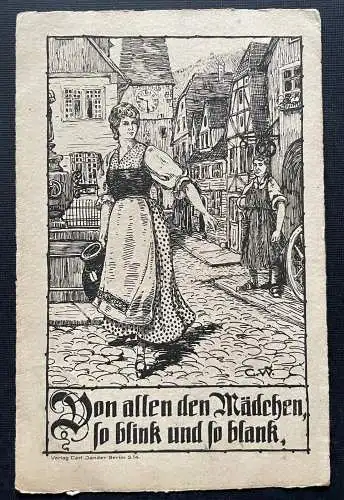 Von allen den Mädchen Frau Krug Kleid Gasse Stadt Kirche Uhrturm 400429  F