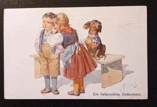 K. Feiertag Ein Belauschtes Geheimnis Junge Mädchen Mit Dackel Gr1 5550