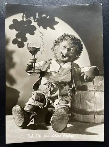 Mecki Igel Ich bin ein stiller Zecher Wein Glas Fass Puppe Hörzu Diehl 400608 TH