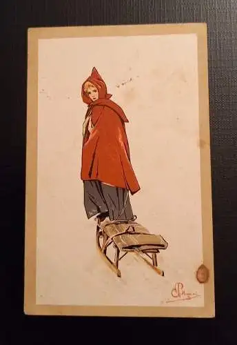 Carlo Pellegrini  Südtirol Frau Mit Schlitten 800056 Ga E