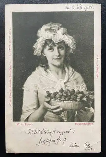 Hausmütterchen M.Gordigiani Frau Hut Tracht Beeren Schüssel Korb 400590 TH A