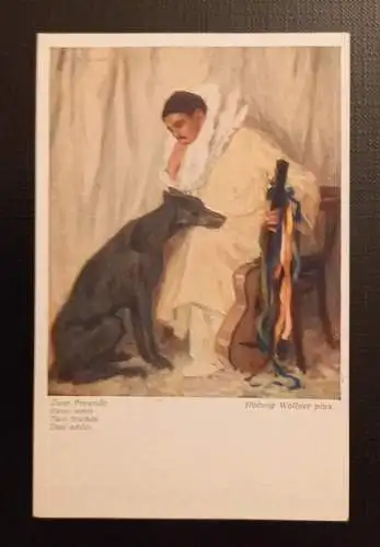 Künstlerkarte Hedwig Wollner Zwei Freunde 650213 Ga E